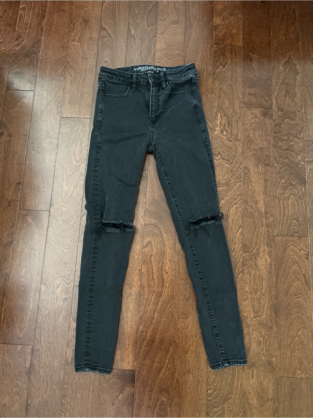 American Eagle Outfitters Black Ripped Super High-Rise Jeggings